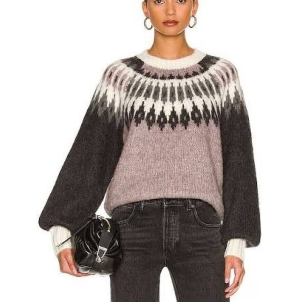 AllSaints Falka Jumper Grey Fair Isle Alpaca Wool Blend Sweater Size S WK083V